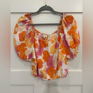 Cynthia Rowley Orange and Pink Floral Blouse